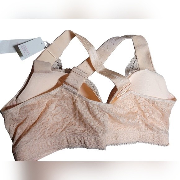 Doosinki Nude Lace Front Snap Wireless Cross Strap Bra Size 46 NWT - Picture 2 of 6